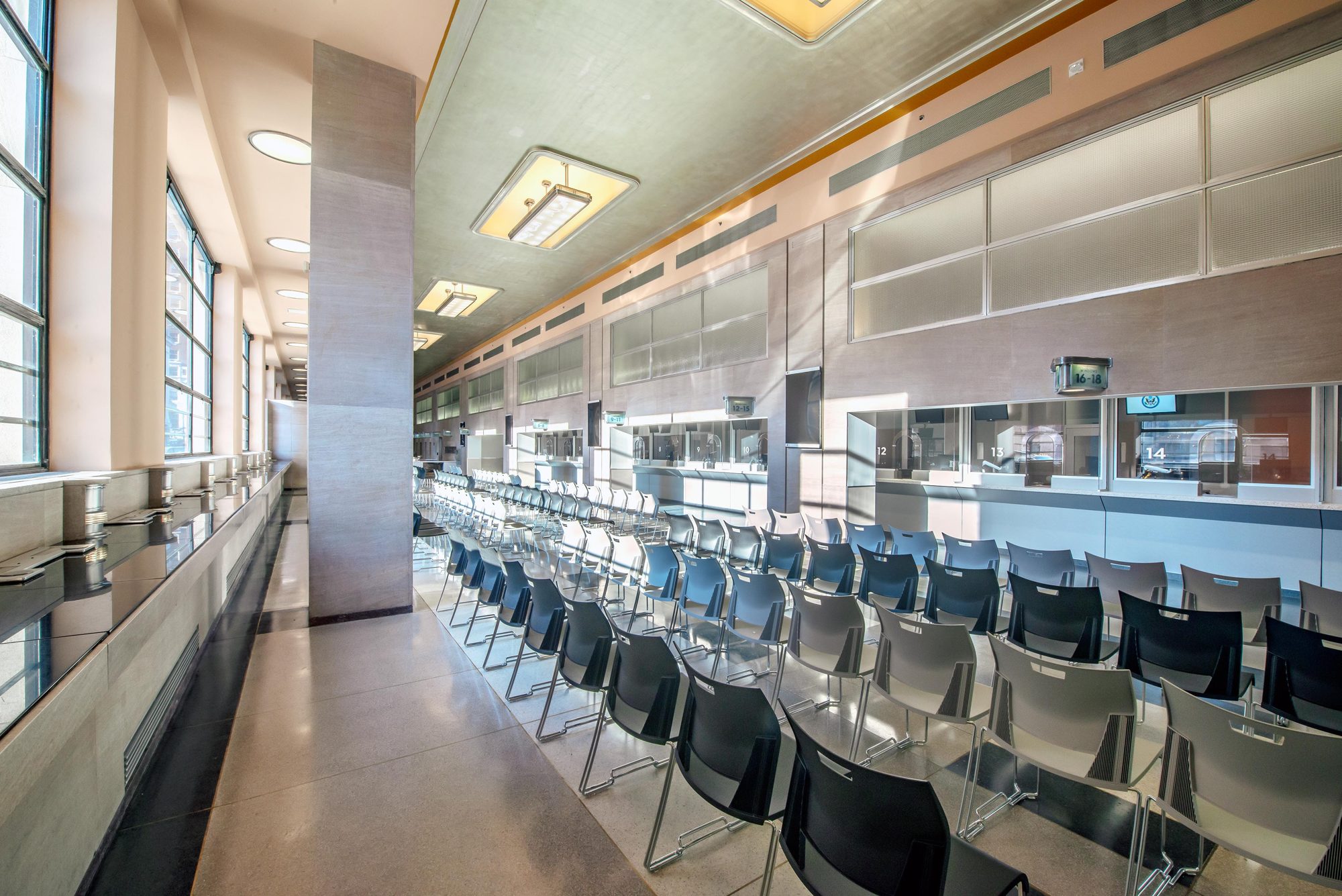 Passport service windows and waiting hall in the Nix Federal Building